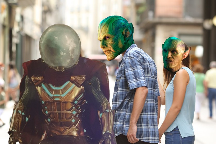 Disloyal man with his girlfriend looking at another girl